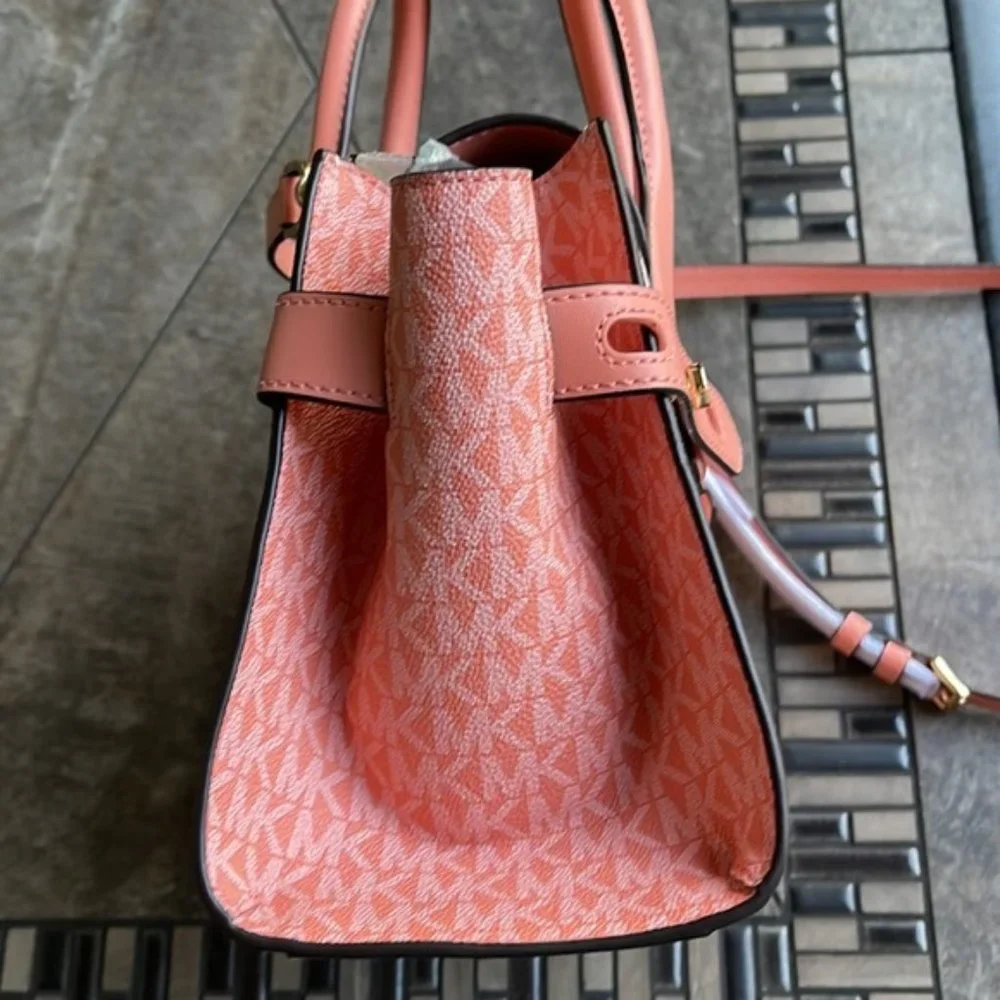Michael Kors Carmen Medium Color-Block Logo Flap Satchel Sherbert - Picture 13 of 16